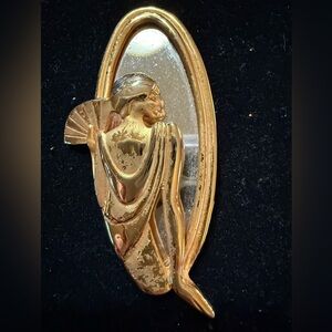 Vintage Art Deco Goldtone Brooch with Mirror